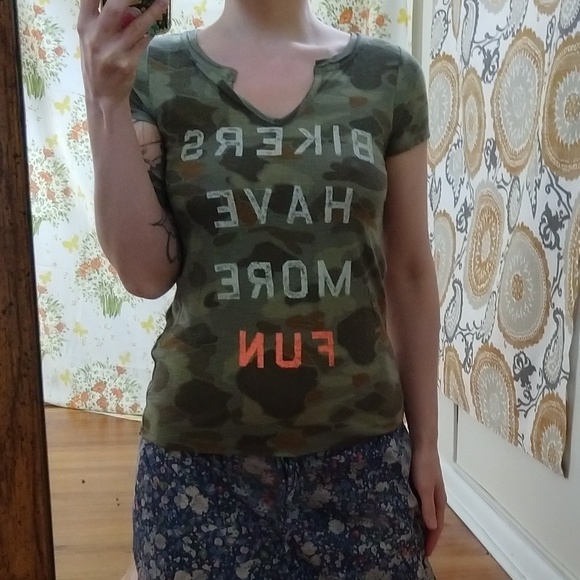 Lucky Bikers Have More Fun Distressed Camo Tee - Picture 2 of 4